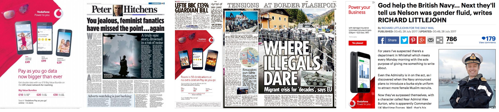 Three Vodafone adverts in the Daily Mail and the Sun